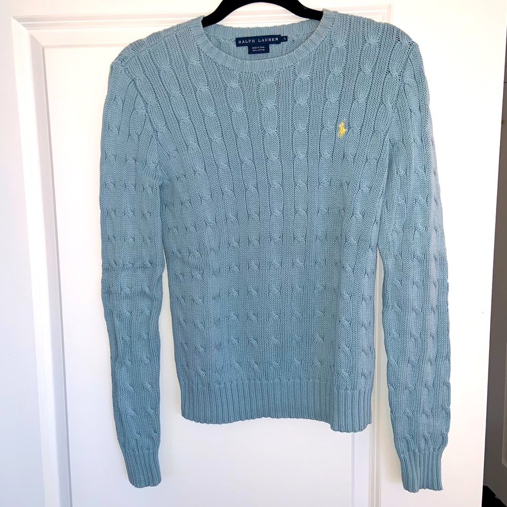 EUC Light blue cable knit Ralph Lauren sweater- Size Small